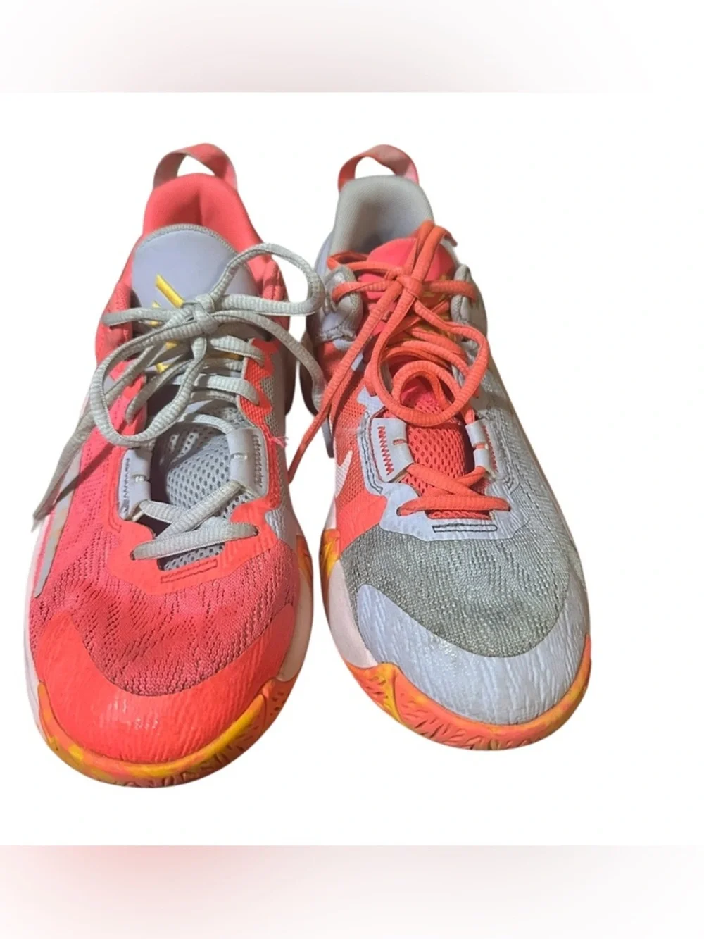 Nike Kids Coral Pink and Light Gray Athletic Sneakers with Yellow Accents